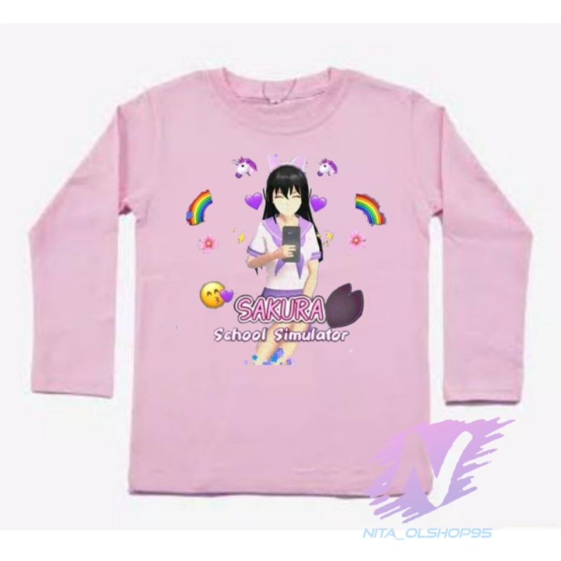 kaos anak lengan panjang sakura school simulator pelangi