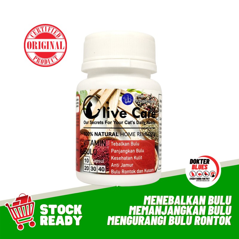 Olive Care Vitamin Kucing Bulu Lebat, Panjang, Cegah Jamuran, Bulu Rontok dan Kesehatan Kulit Isi 10