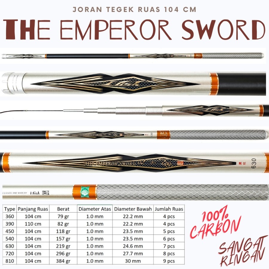 Tegek Ros Panjang Emperor Sword 360 450 540 630 720 Full Carbon - 3.60cm