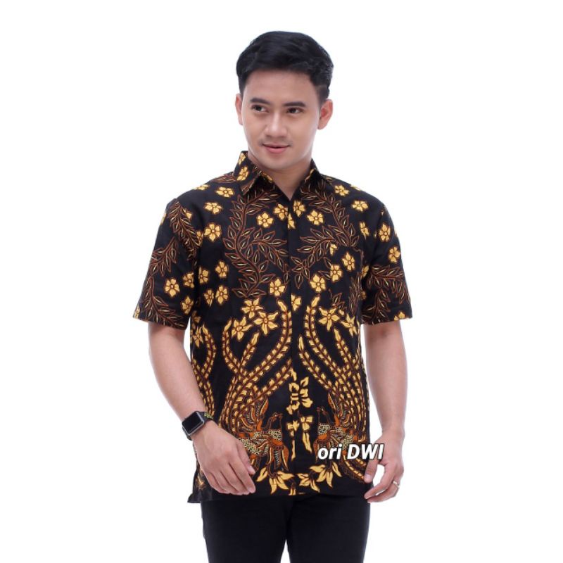 MURAH BATIK KEMEJA HEM PRIA MOTIF KEMBANG GEDE HITAM KEMEJA SERAGAM PEKALONGAN ALKHALIS-13