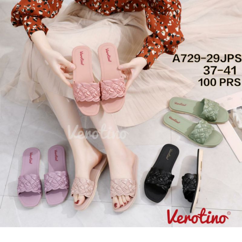 A729-29JPS Sandal Verotino Kepang Wanita Sendal Selop Slop Cewek Perempuan Karet Motif Anyaman Anyam Ketupat Glanzton Kokop Jelly Impor Import A729-29J A729 729