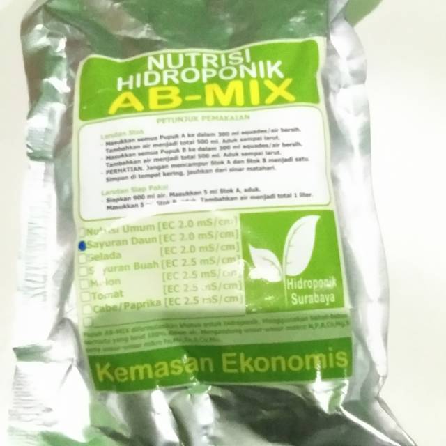 Nutrisi hidroponik ab mix sayuran daun
