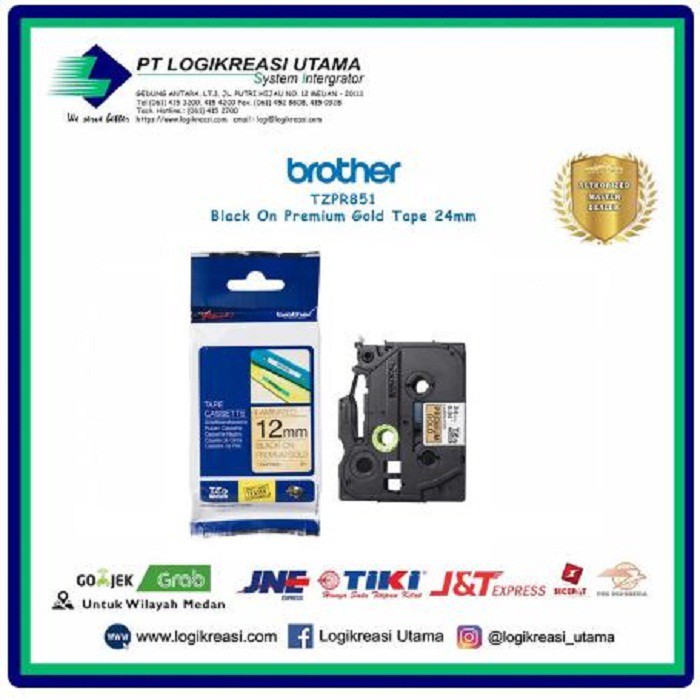

Label Tape Brother TZPR851 Black On Premium Gold Tape 24mm