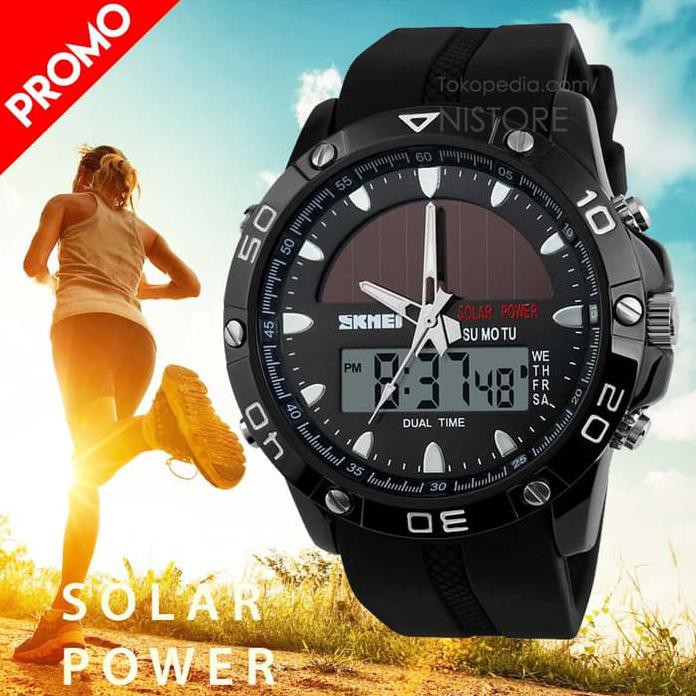 Cuci Gudang Jam Tangan Original Skmei Anti Air Casio Sport Led Watch Solar Power - Hitam