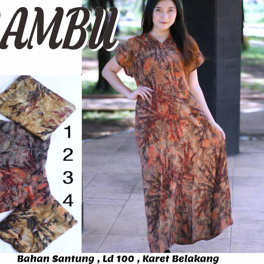 PTH 231 Daster  Veli Bambu Motif Kupu Leher V Batik  