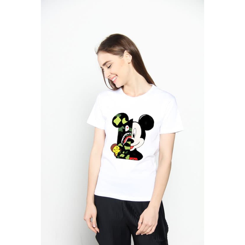 INC433 Tumblr Tee TShirt Kaos Wanita Lengan Pendek Bape Mickey Putih