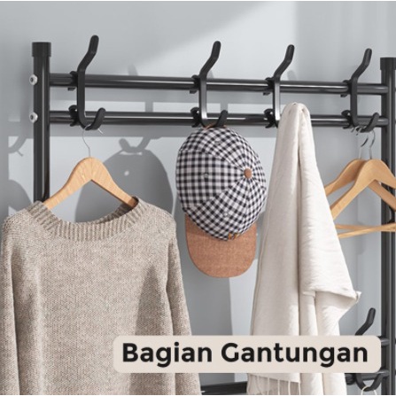 Stand Hanger Baju Rak Sepatu Rak Gantung Pakaian Tas Topi Rak Portable Multifungsi XMJ-1- DuniaRumah88