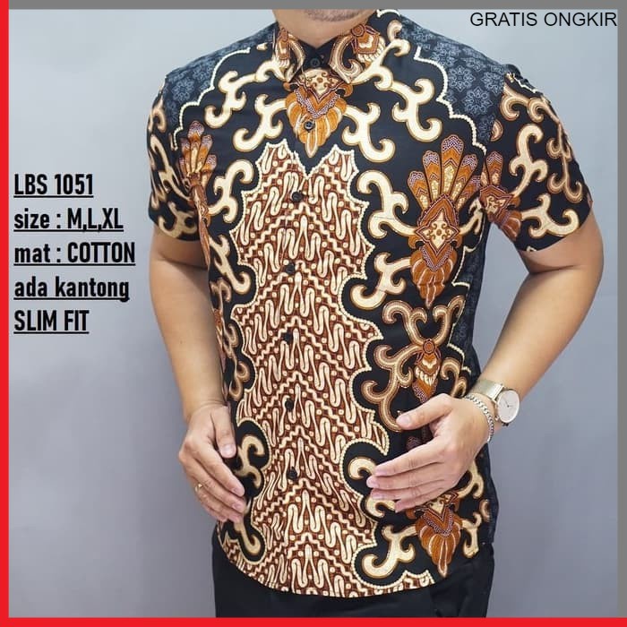 KEMEJA PRIA BATIK LENGAN PENDEK HEM BAHAN KATUN HALUS 40S LBS 1051 BAJU MODERN MEWAH SLIMFIT SLIM FIT BY PENDEK JAKARTA PLATINUM