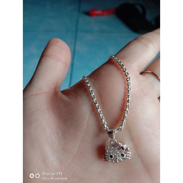 kalung medan liontin mickey dan hellokitty anak perak murni