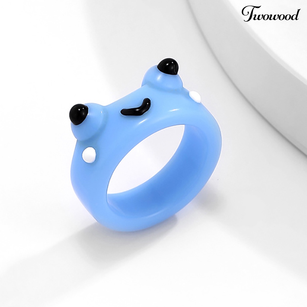 Twowood Frog Shape Colorful Women Ring Resin Animal Pattern Finger Ring Jewelry Accessory