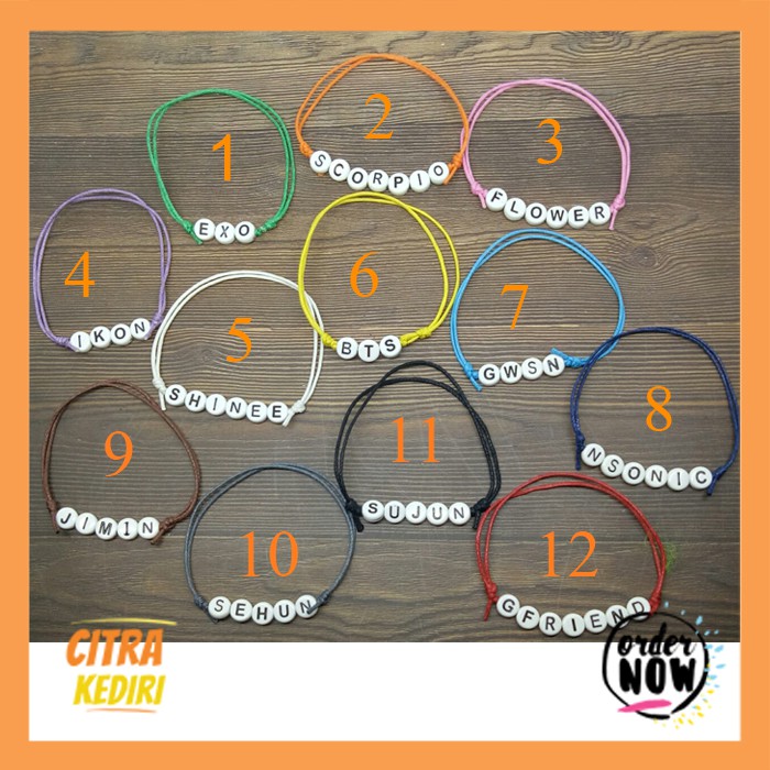 Gelang Nama tanpa huruf &quot;A&quot; tali semi kulit 1mm