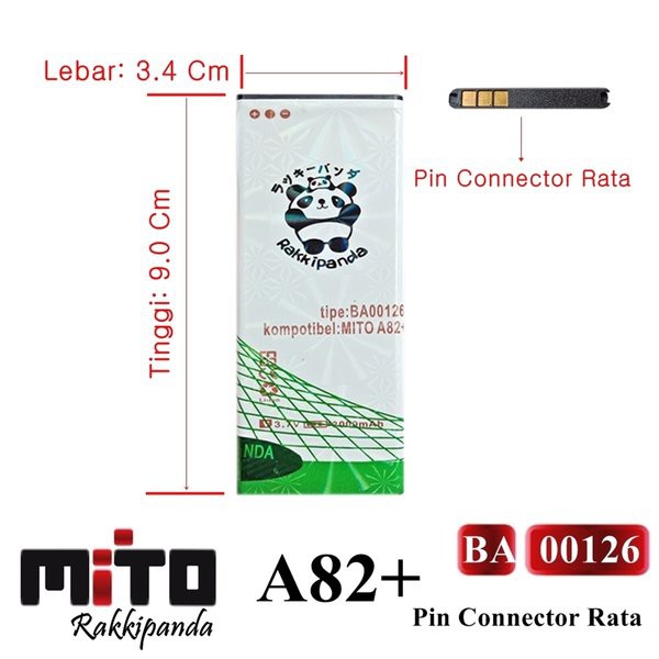 Baterai BATTERY Mito A82 Plus Pin Connector Rata Panjang BA00126 Double IC Protection - Batre Batrei