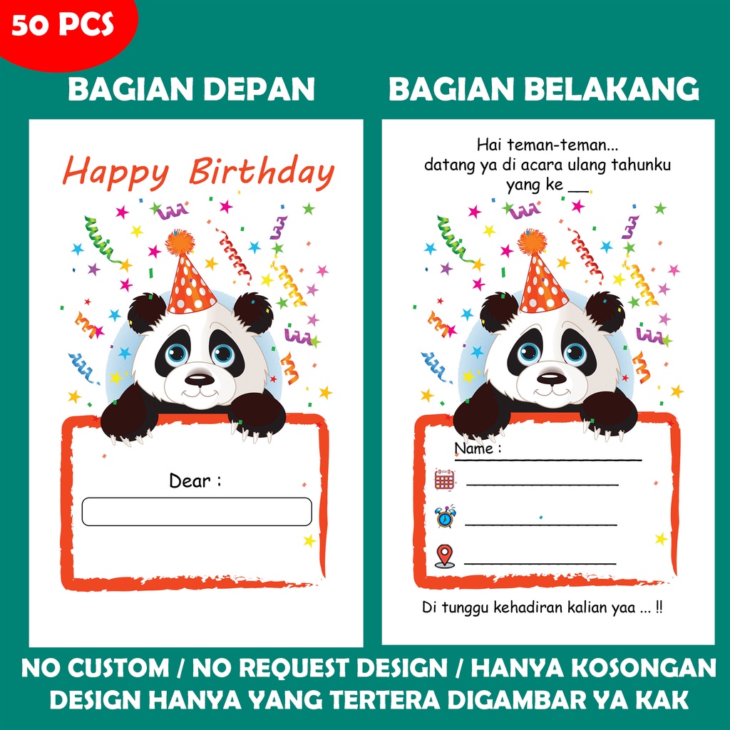 Jual Undangan ulang tahun Design 14 No custom / undangan ultah