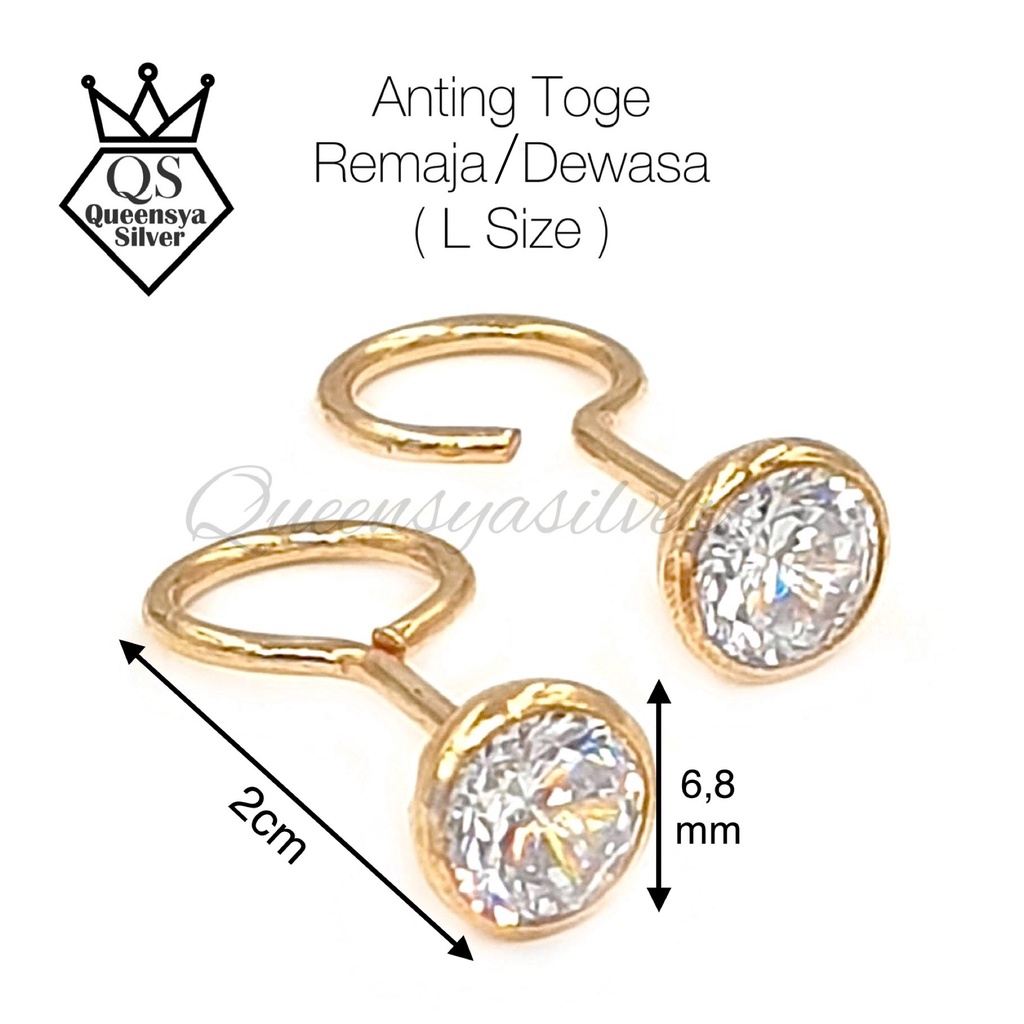 Anting Perak Asli Anting Toge Asli Silver 925 Lapis Emas Ukuran BAYI / REMAJA / DEWASA || Queensya Silver