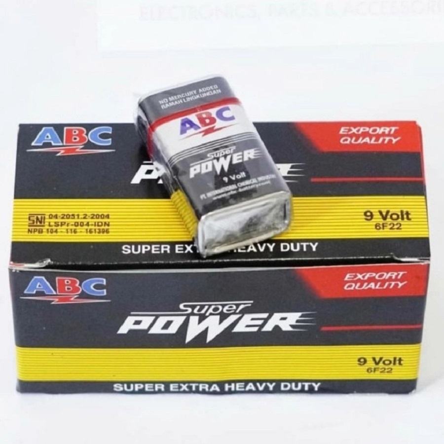 Baterai Batrai ABC Super Power Alkaline 9V 9Volt 9 Volt Batre Kotak Mic Wireless