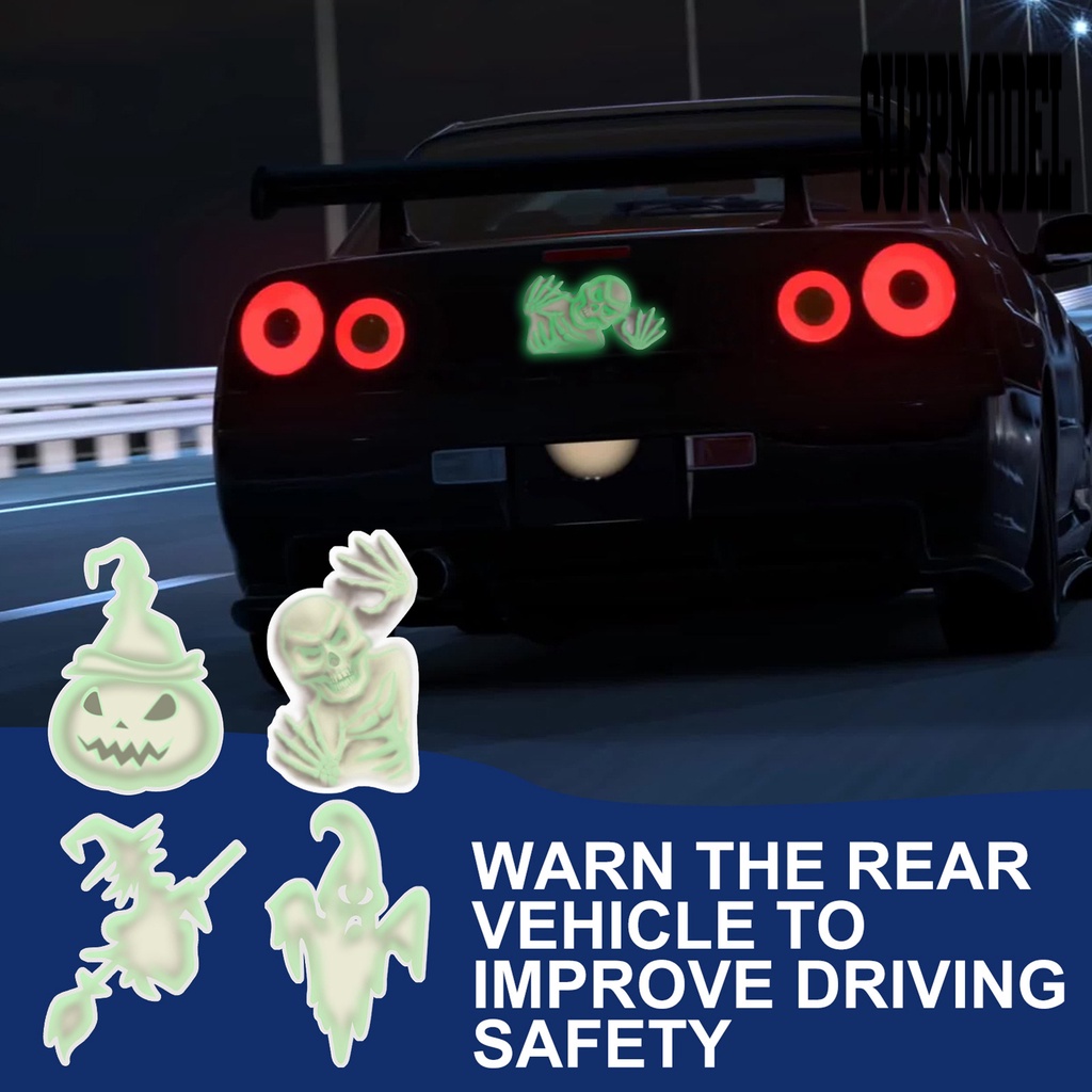 4pcs / Kantong Stiker Decal Motif Hantu / Tengkorak / Penyihir / Halloween Untuk Dekorasi Mobil DIY
