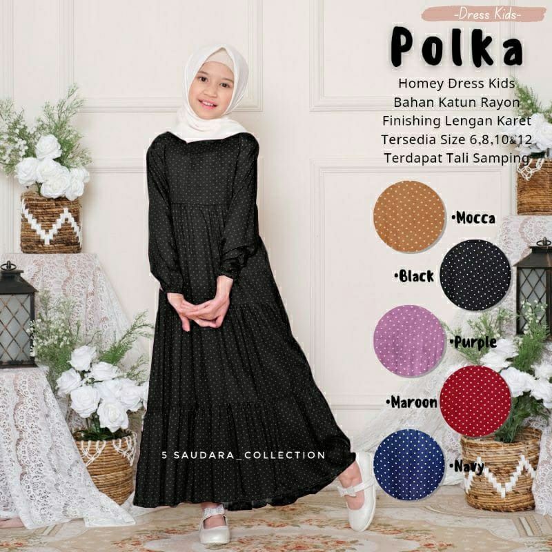 Gamis Anak Perempuan Tanggung Motif Polkadot Usia 7-12 Tahun Bahan Katun Rayon Premium Dress Anak