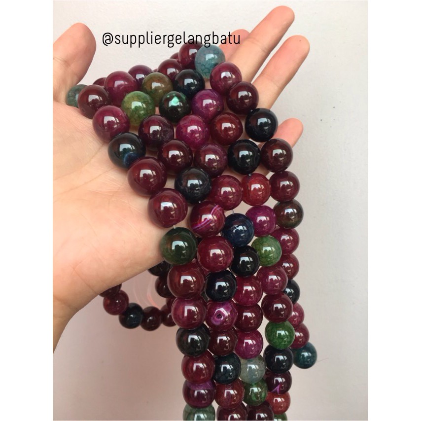 natural 16mm rainbow colour onyx ready stock pancawarna kilap serat beads craft aksesoris grosir