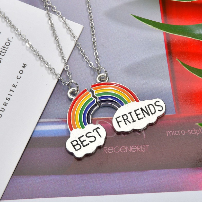 Kalung Couple BEST FRIEND Rantai Persahabatan Liontin Pelangi Necklace Ellena Millie aksesoris couple fashion korea wanita pria Bukan Magnet warna silver