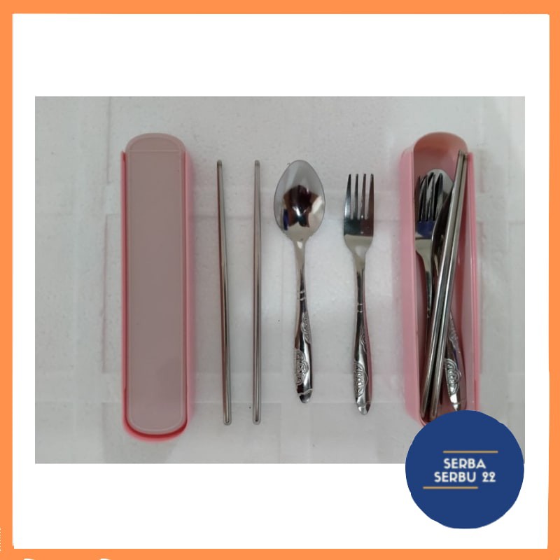 Set Alat Makan Portable Travel / Cutlery Set Stainless Sendok Garpu Sumpit