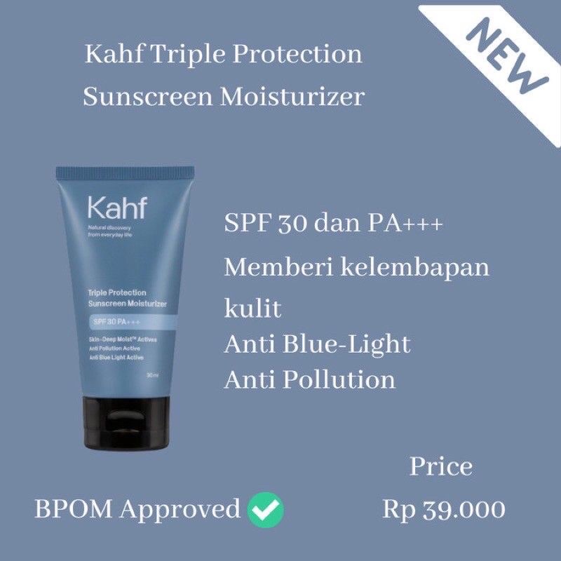 Kahf Triple Protection Sunscreen Moisturizer SPF 30 PA+++ 30 ml -  Perawatan Wajah Sunscreen Pria