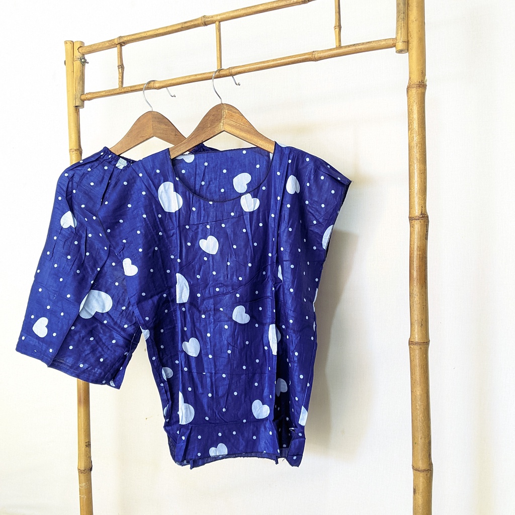 Baju Tidur Tanpa Lengan Piyama Krill Setelan Midi Homewear Homey Dress Baby Doll Dewasa Nyaman Di Rumah Santai WFH Rayon One Set Pajamas-love blue