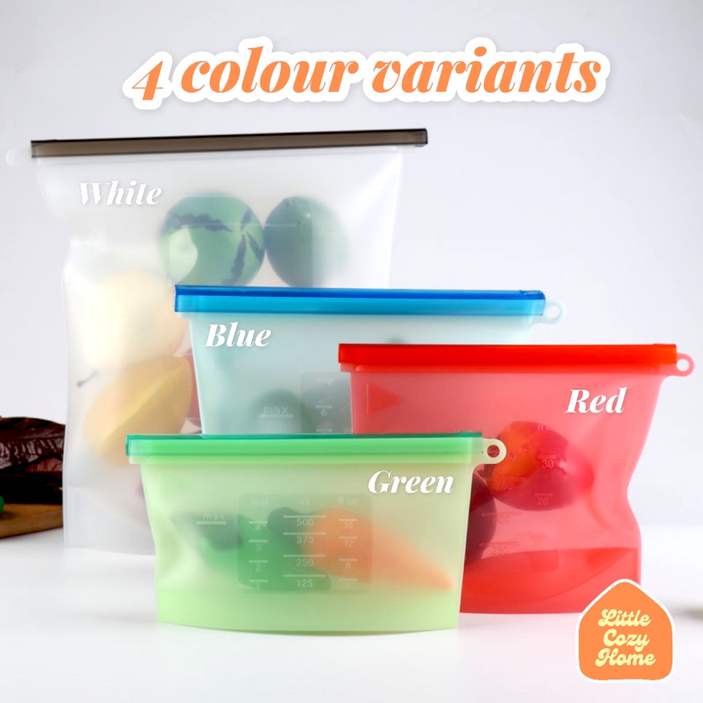 Leakproof Reusable Silicone Ziplock Bag Ukuran Lengkap / Standing Silicone Ziplock Pouch / Tempat Makanan Seal Silicone Reusable  /  Kantong Silikon Anti Bocor / MICROWAVABLE / DISHWASHER FRIENDLY