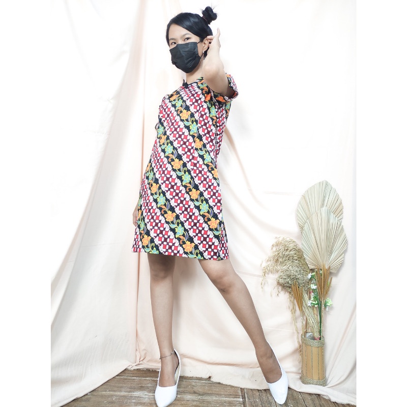 SB Collection Midi Dress Cikinta Shortdress Casual Modern Batik Cheongsham Wanita