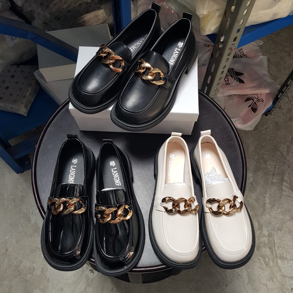 AGIL722 Sepatu Slip On Wanita Fashion Import Chain Oxford Ready Jakarta Bisa COD (With Box)