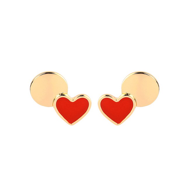 LRC Anting Tusuk Fashion Electroplating Drop Oil Heart-shaped Earrings F5344X