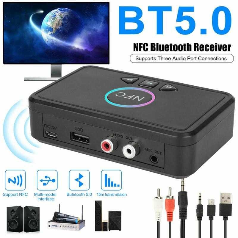 Audio Bluetooth 5.0 Receiver Adapter NFC RCA AUX - DZ7412 - Black