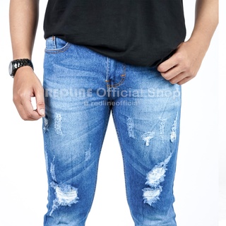 Jual Celana Jeans Pria Sobek Lutut - 3 RIPPED - S, M, L, & XL - Biru