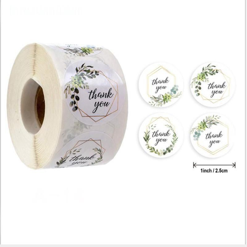 Stiker lebel motif bulat thank you / tempelan stiker tulisan thanks you isi 100 pcs-Green
