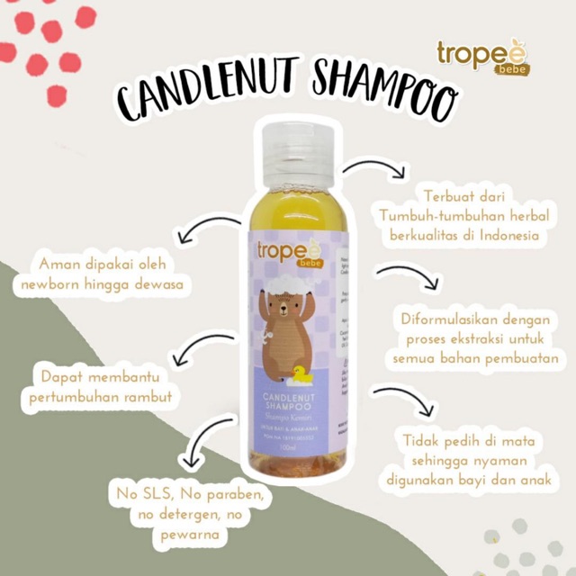 TROPEE Bebe HAIR LOTION / SHAMPO KEMIRI ( Candlenut Shampoo) / MINYAK KEMIRI KUKUI ( Oil ) / BODY WASH Anak Bayi 100ml / TELON / BUG SPRAY / DISINFEKTAN FOOD GRADE