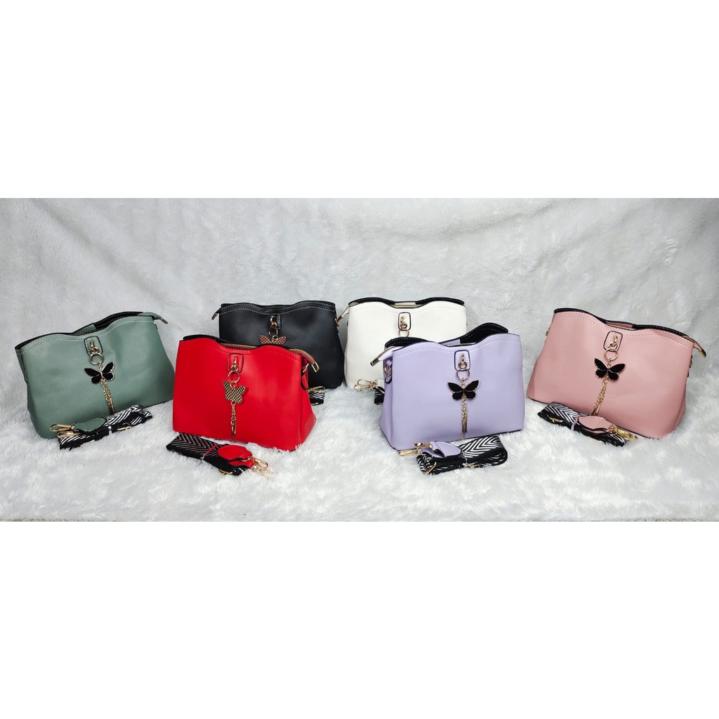 BJ15140 - BLACK/GREEN/PINK/PURPLE/RED/WHITE - TAS IMPORT TERMURAH FREE GANTUNGAN KUPU BUTTERFLY TERLARIS FASHION IMPORT WANITA BAGSTORE JAKARTA CR7486 JT5910 LT1228 BQ3013 ELJ5140 GT1835