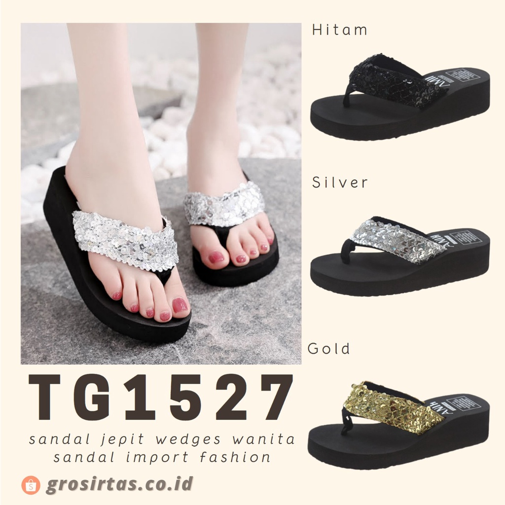 CUCI GUDANG GROSIRTAS TG1527 Sandal Jepit Wanita Import fashion kekinian  Wedges Import Sandal Wanita