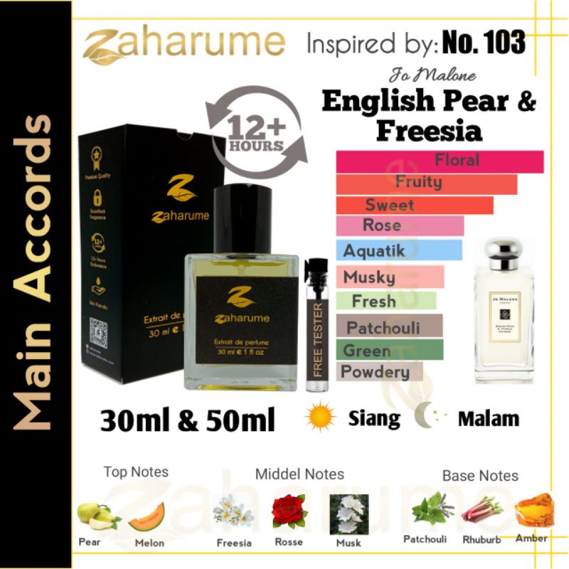 Zaharume Parfum English Pear &amp; Freesia No. 103 Parfum Tahan Lama Inspired Parfum Wanita