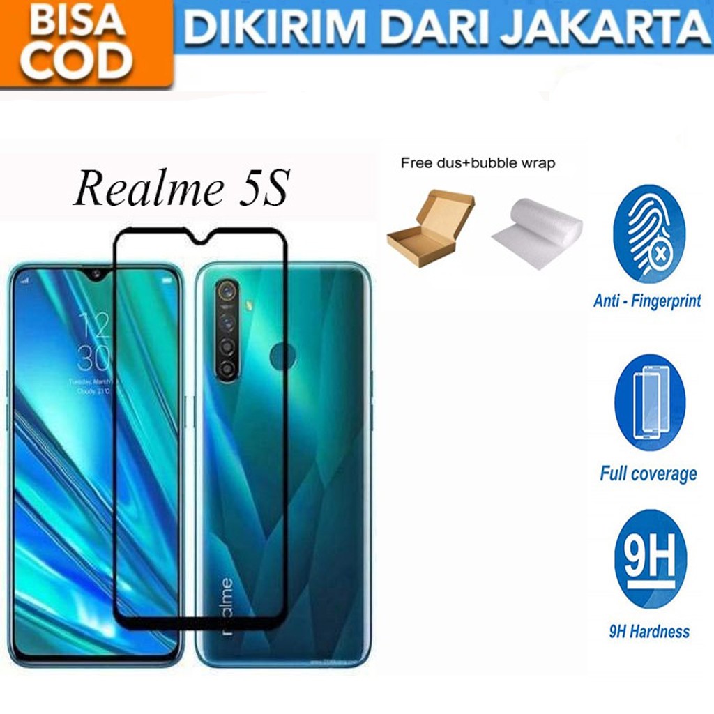 Realme 5S Full Cover/Full Screen Tempered Glass Screen Protector Anti Gores