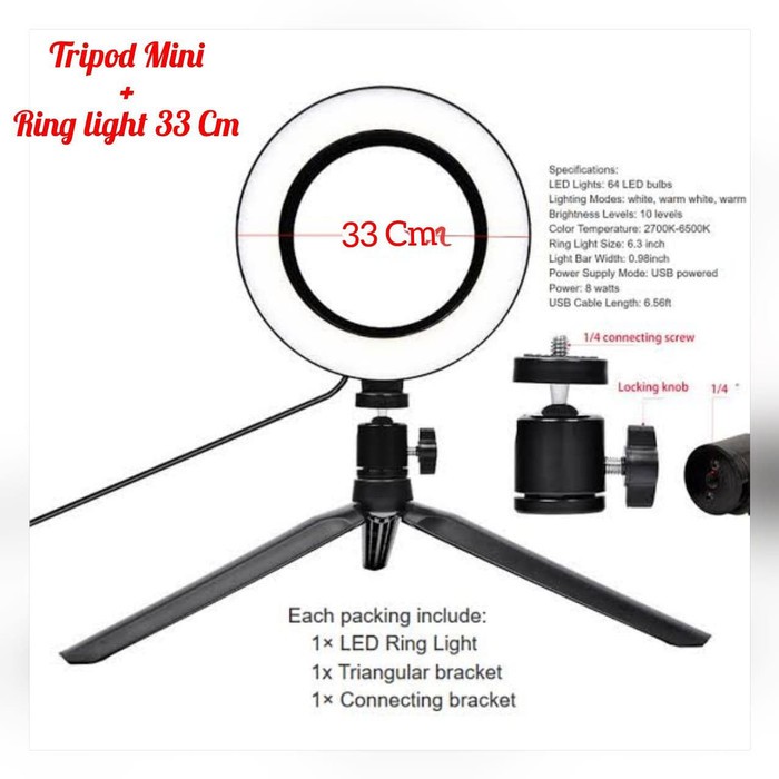 Selfie Ring Light 33cm + Tripod Mini ACC