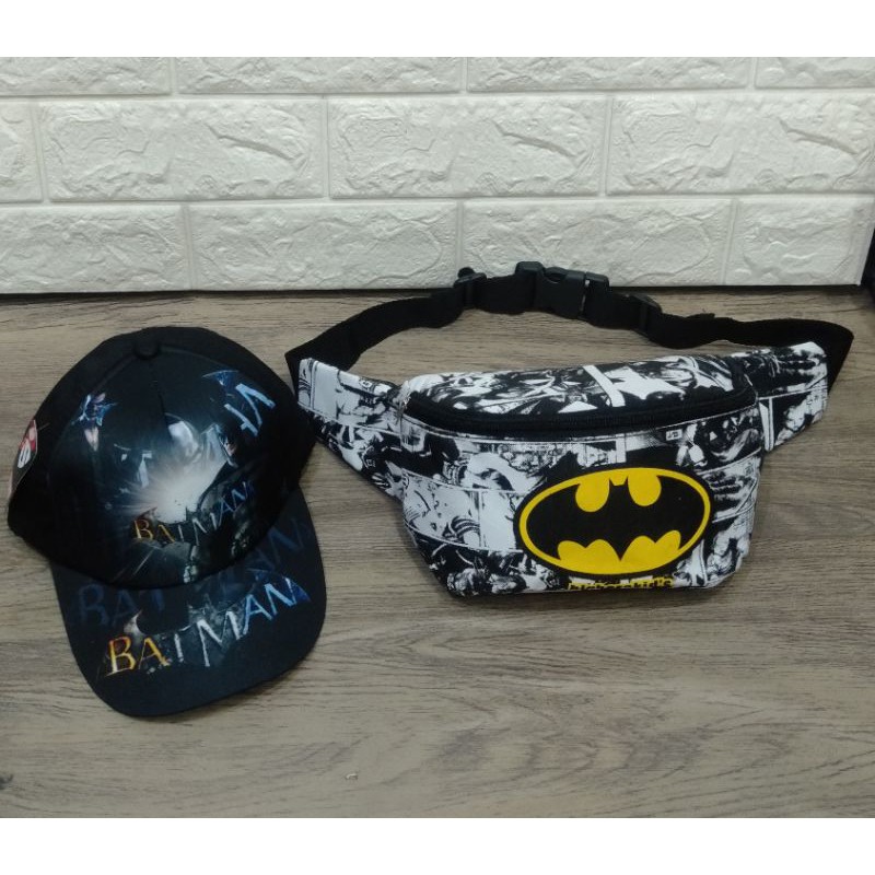 ORIGINAL BIGHERO 2IN1 BATMAN TAS SLEMPANG ANAK/TOPI BASEBALL