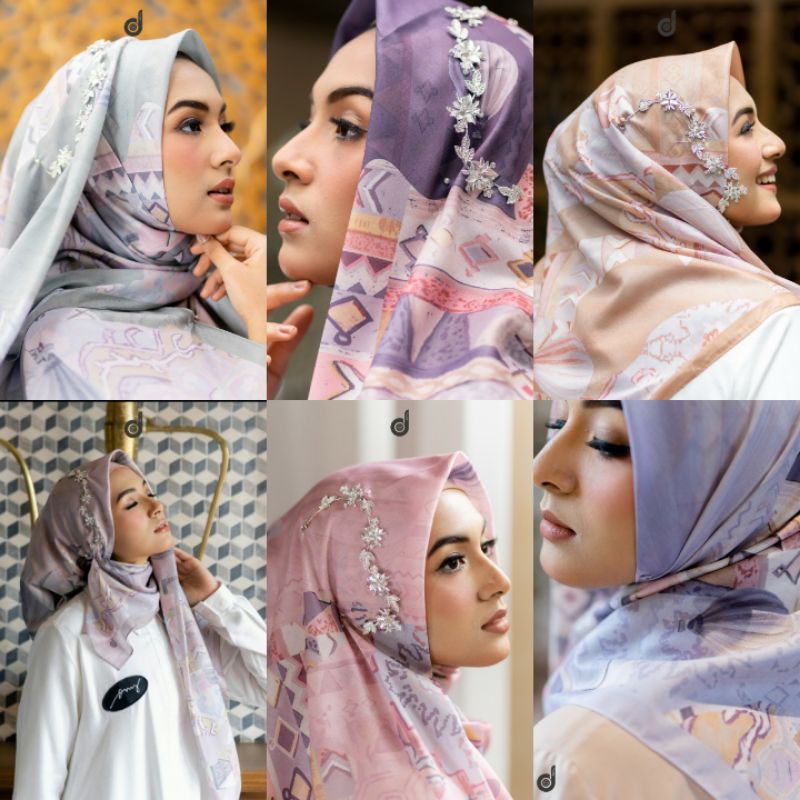 HIJAB DEENAY SIGNATURE TURKI CAPPADOCIA NATURAL TEA GREEN GRAPHITE TORTILLA LAVENDER PINK