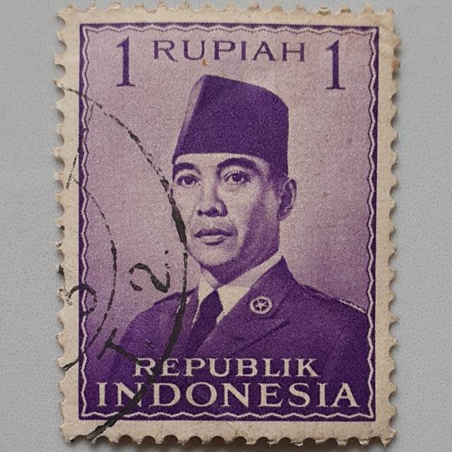 Perangko Kuno 1 Rupiah Soekarno Republik Indonesia