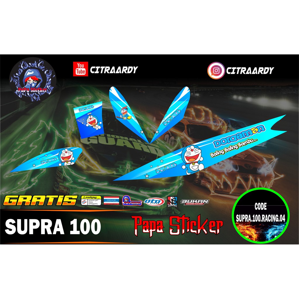 Striping Supra 100 / Supra X / Supra Fit Lama Variasi Sticker Stiker Skotlet Motor List DORAEMON