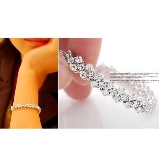 Gelang Kristal Zircon Bahan Stainless Steel Warna Silver Untuk Wanita