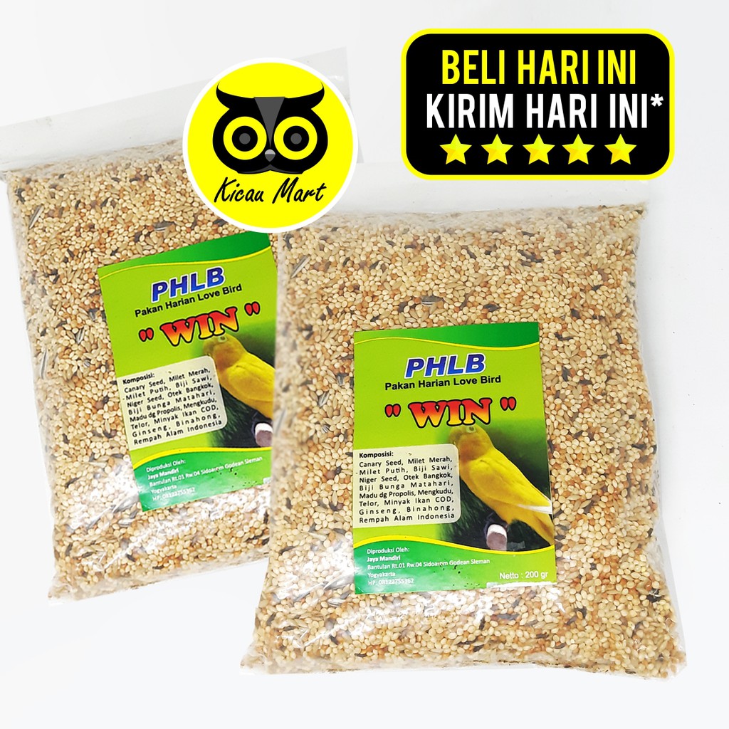 PAKAN MAKANAN HARIAN BURUNG LOVEBIRD BIJI BIJIAN MILET PHLB WIN JAYA MANDIRI KEMASAN PLASTIK PPHLBJM