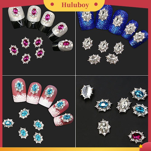 Huluboy Huluboy♡ 10pcs / Set Stiker Nail Art Desain Bunga Bahan Alloy Hias Kristal Berlian Imitasi Untuk Wanita