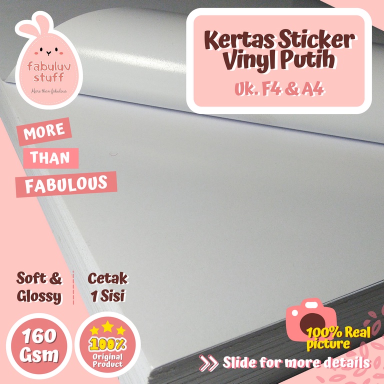 

Kertas Sticker Vinyl Putih 160 gsm A4 F4