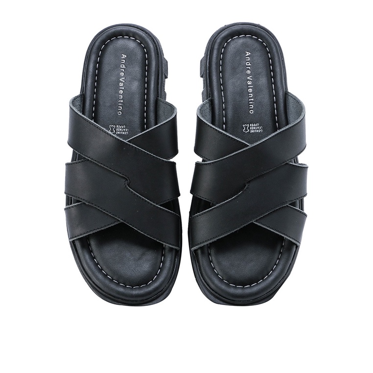 SANDAL SLIDE KULIT ANDRE VALENTINO PRIA ORIGINAL CASUAL HITAM AVM15