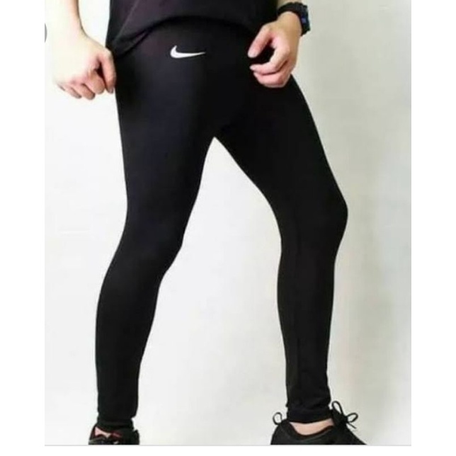 legging celana ketat celana olahraga stocking hitam pria wanita