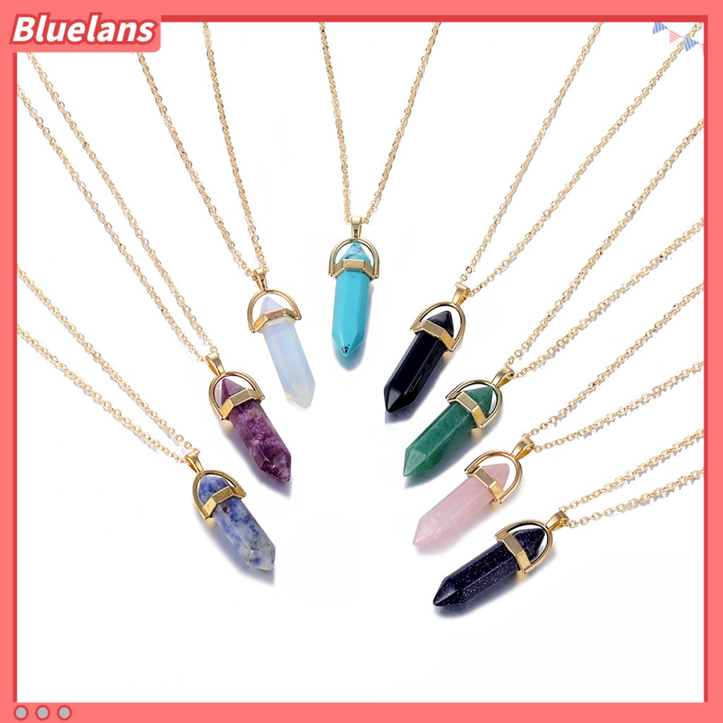 Bluelans Kalung Rantai Liontin Batu Kristal Imitasi Bahan Logam Untuk Wanita